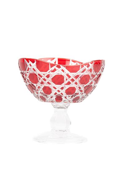 Saray Ottoman handicraft Cut Glass Bowl Ice Cream Bowl Wavy Red Color