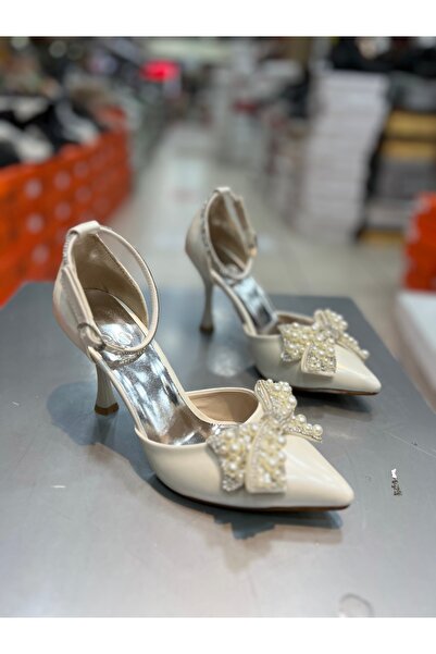 Genel Markalar Şah Kurdeleli Taşlı Şık Kadın Topuklu Ayakkabı