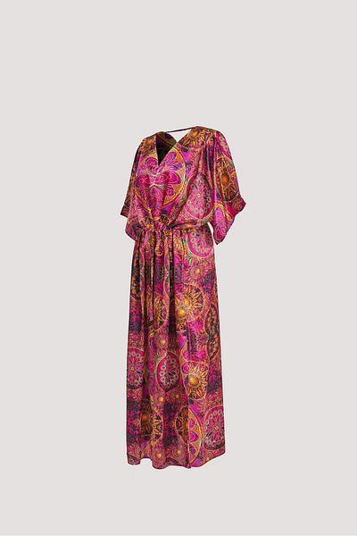 Nomads Felt Mandala Print Fuchsia Low-Cut Dress