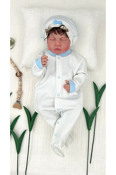 Renkli Puset Blue 2-Piece Baby Rompers Set - 100% Cotton, Bow Point with Hat