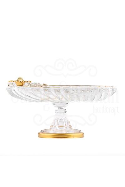 Saray Ottoman handicraft Glass Serving Presentation Plate Standing Serving Plate White Daisy Glass Standing Square Silvery Gold