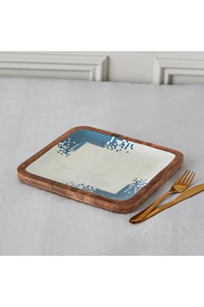 Home Box Artisan Enamelled Wooden Square Plate - 25 cm