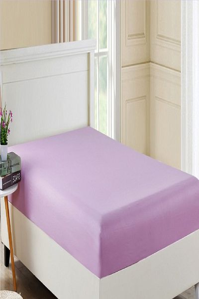 Evony Lilac Cotton Combed Cotton Bed Sheet - Elastic, 180X200 cm