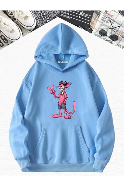 BENROMA TRICOU CU Glugă MULTĂ UNISEX CU IMPRIMARE PANTHER ROZ PENTRU COPII