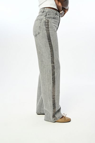 Orfeo Negro Women's Gray Color Edges Stone Embroidered Jeans