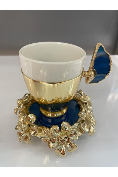Saray Ottoman handicraft LEAF NATURAL STONE COFFEE CUP GOLD