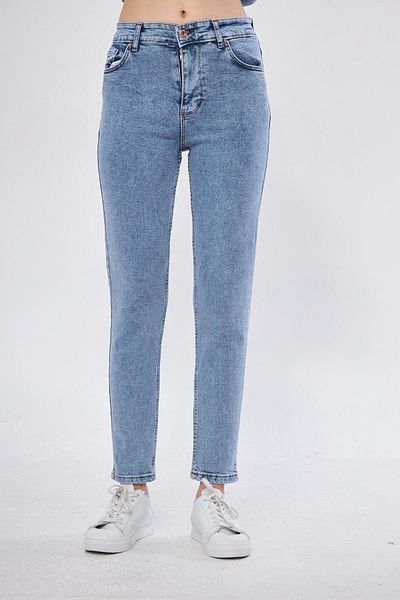 MAKRAS EXCLUSIVE Pantaloni de damă Lora Blue Snow Wash cu talie înaltă Mom Jeans Boyfrend