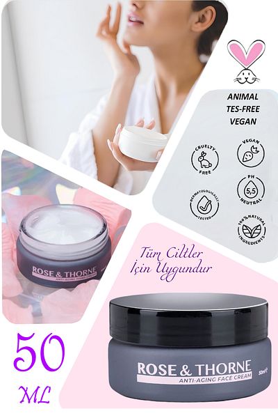 ROSE & THORNE 50 ml Rosehip Oil Moisturizing Skin Facial Care Cream - Hyaluronic Acid Collagen
