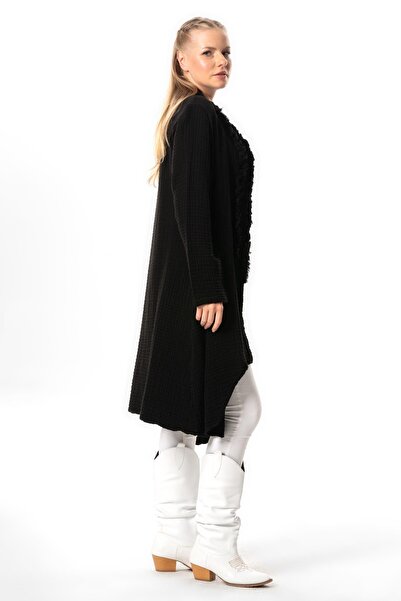 Eliş Şile Bezi Long Sleeve Muslin Jacket with Asymmetric Cut - Autumn and Winter, Black Black