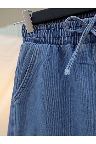 Modamorfo Baggy Jeans with Elasticated Waist and Pockets - Blue