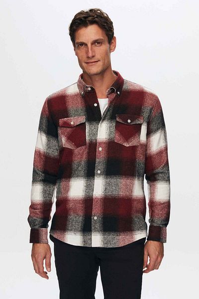 D'S Damat Ds Damat Slim Fit – Weinrotes, kariertes Holzfällerhemd