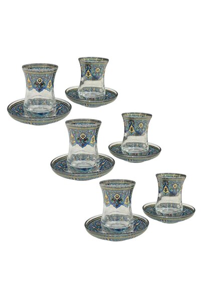 Saray Ottoman handicraft Çini Desen 6'lı Çay Bardak NO:3