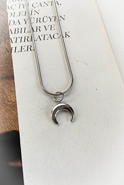 roshel الصلب الفضة اللون سلسلة رقيقة القمر الصلب قلادة