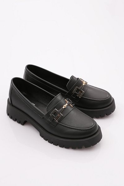DGN Women's Metal Accessory Loafer Shoes Black 3965841