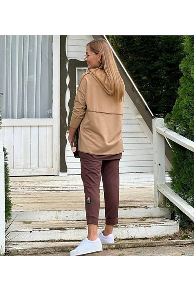 JANES Modayakamoz Women's Brown Hooded Skirt Tip Detail Arma Backstitch Look Double Suit