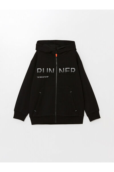 LC Waikiki Hanorac pentru băiat cu mânecă lungă, imprimat cu glugă, cu fermoar