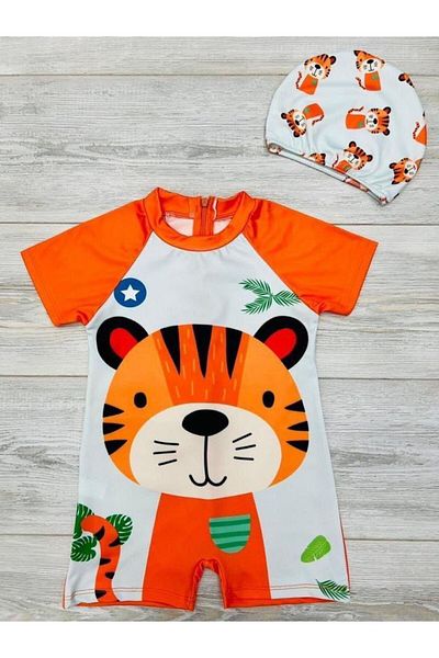 Lion Fashion Children's Short Sleeve Swimsuit and Hood Set