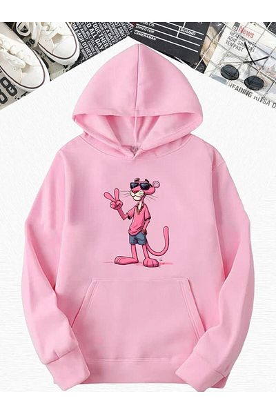 BENROMA TRICOU CU Glugă MULTĂ UNISEX CU IMPRIMARE PANTHER ROZ PENTRU COPII