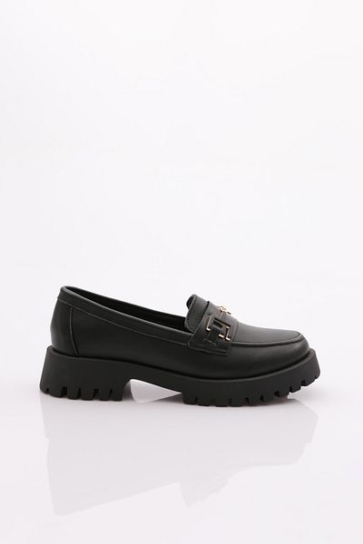 DGN Women's Metal Accessory Loafer Shoes Black 3965841