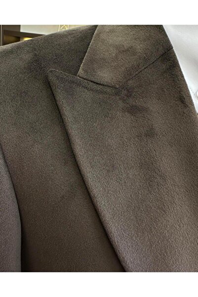 TerziAdemAltun Мъжко сако с двойно закопчаване от кадифе в италиански стил, кафяво T11033