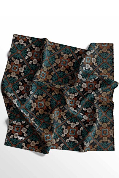 Zerruba Turkuaz Desenli Pamuk Eşarp