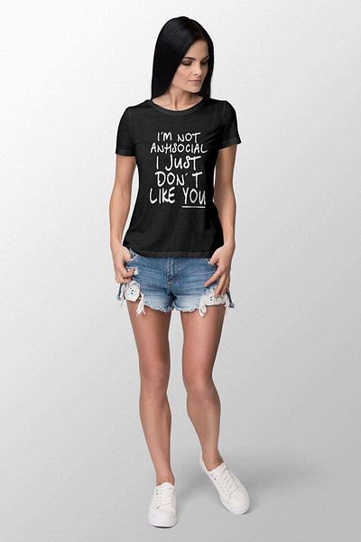 Tshirthane Tricou negru pentru femei, slim-fit, imprimat antisocial