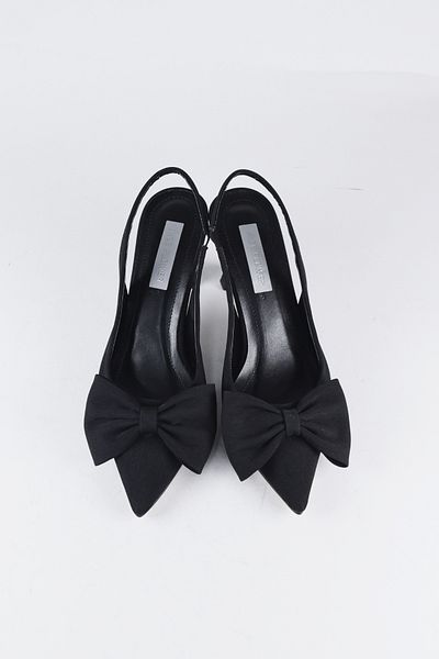 NiceDiffer Rochie de seara cu fundita de dama Pantofi cu toc din material negru Tocuri 7cm