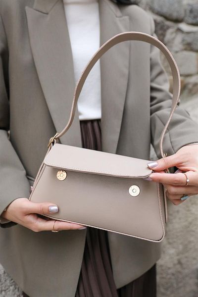 Madamra Beige Women's Simple Design Covered Shoulder Bag
