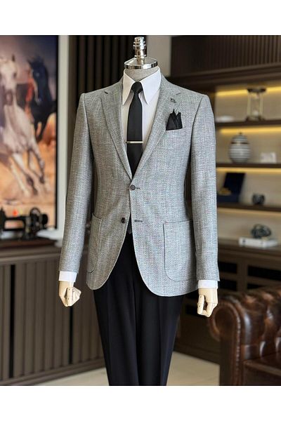 TerziAdemAltun Μαύρο ανδρικό μπουφάν Mono Neck Slim Fit - Ιταλικό στυλ T11535