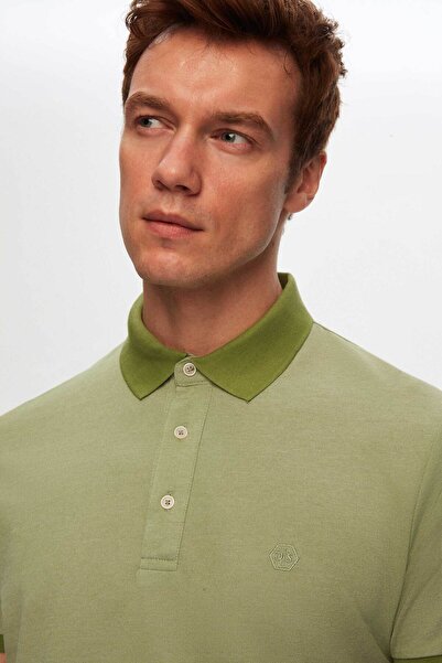 D'S Damat Ds Damat Regular Fit Green Polo Collar Embroidered Cotton Blended T-Shirt
