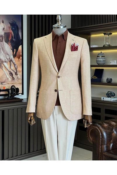 TerziAdemAltun Orange Slim Fit Italian Style Men's Mono Collar Jacket - T11533