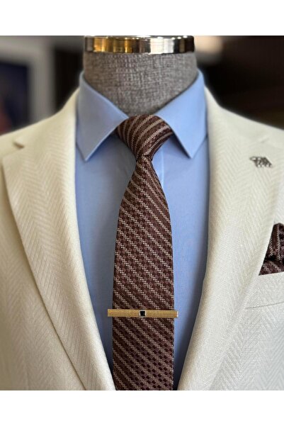 TerziAdemAltun Ανδρικό Slim Fit Mono Collar Ιταλικό Μπουφάν - Κρέμα T11532