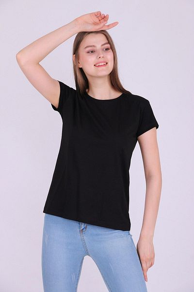 Tshirthane Tricou cu mânecă scurtă tricotat pentru femei, de bază, neimprimat, 100% bumbac.