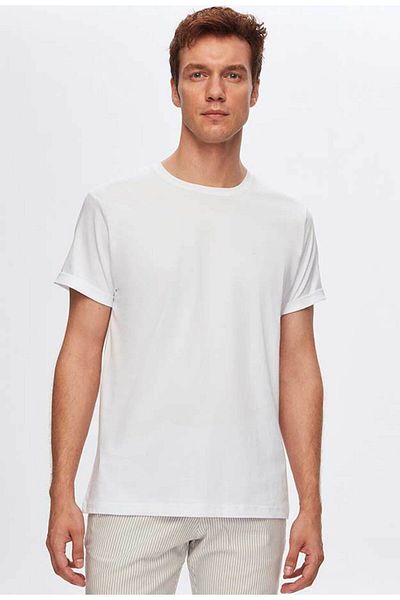 D'S Damat Μπλουζάκι Slim Fit White Crew Neck 100% βαμβακερό που αναπνέει