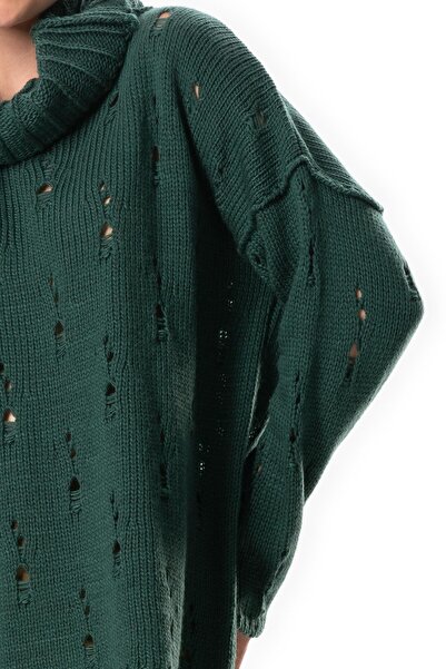 Eliş Şile Bezi Green Wide-Neck Knitwear Blouse - Long Sleeve and Hallowed Autumn and Winter