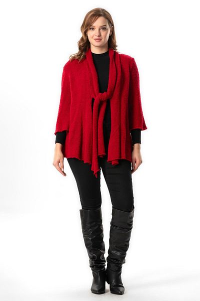 Eliş Şile Bezi Autumn and Winter Red Knitwear Cardigan - Long Sleeve with Blind Detail