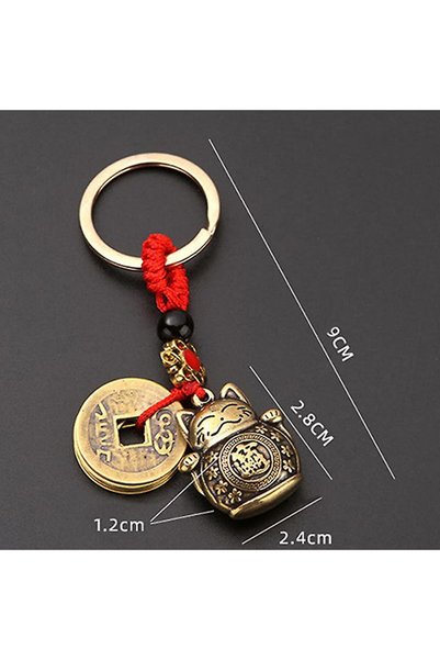 racoonco Chinese Feng Shui Maneki Neko - Luck and Blessings Keychain, Metal Material