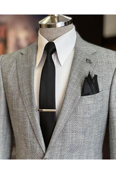 TerziAdemAltun Μαύρο ανδρικό μπουφάν Mono Neck Slim Fit - Ιταλικό στυλ T11535