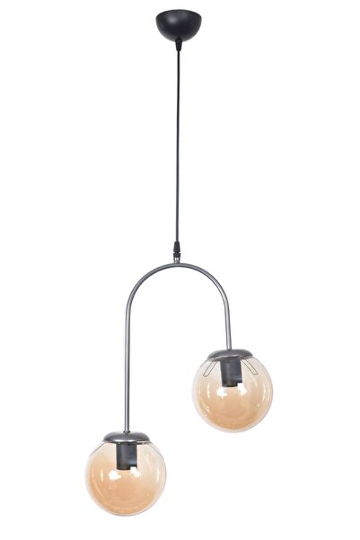 Modavize Janin Modern Salon - Mutfak - Yatak Odası Sarkıt Gri Renk Gövde Bal Cam 2 Li Avize