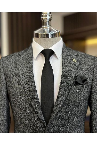 TerziAdemAltun Jachetă pentru bărbați în stil italian slim fit mono guler neagră T10888