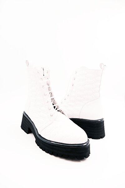 Tenau Γυναικείες μπότες λευκές από γνήσιο δέρμα