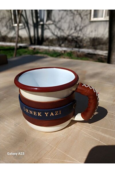 Zevopa Home Accessories Deri kaplı emaye kupa