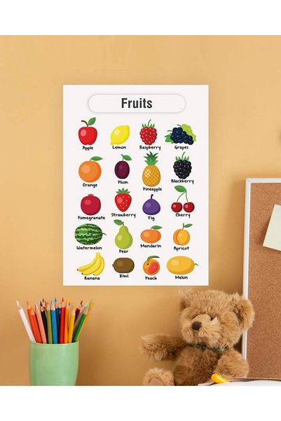 Ayışığı Dizayn Fruits-meyveler Ingilizce Çocuk Eğitim Tekli Pvc Poster 21x30 Cm