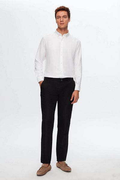 D'S Damat Black Slim Fit Cotton Chino Pants - Dobby and Side Pocket
