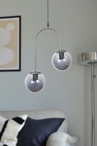 Modavize Janin Modern Living Room - Kitchen - Bedroom Pendant Lamp Gray Color Body Smoked Glass 2 Pieces Chandelier