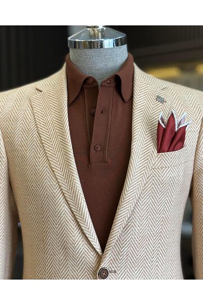 TerziAdemAltun Orange Slim Fit Italian Style Men's Mono Collar Jacket - T11533
