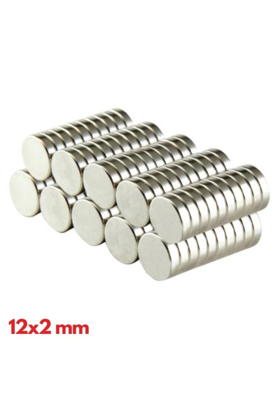 Epilons N35 12x2 Mm Neodyum Mıknatıs 50 Adet, Yuvarlak, Nikel Kaplamalı Kalit...