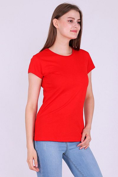 Tshirthane Red Color 100% Cotton Crew Neck Basic Unprinted Women's Knitted Short Sleeve Tshirt