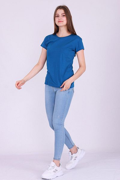 Tshirthane Γυναικείο πλεκτό μπλουζάκι Indigo Blue - 100% βαμβάκι, λαιμόκοψη, χωρίς στάμπα