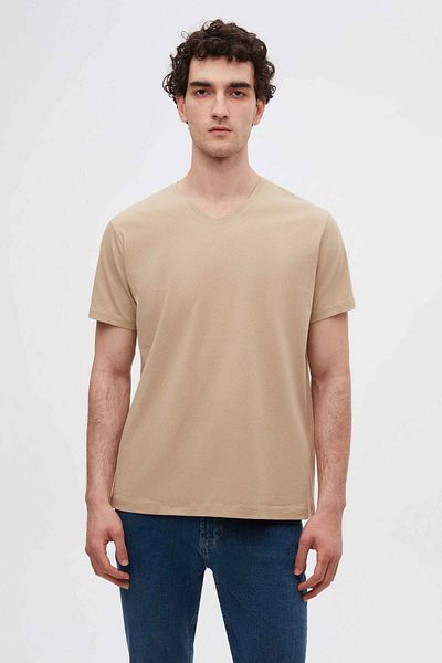 D'S Damat Μπλουζάκι Slim Fit Beige V λαιμόκοψη 100% βαμβάκι